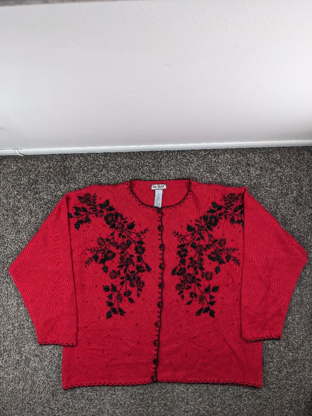 NWT Vintage 2000 Tiara Sweater Cardigan Embroidered Floral Beaded Y2K Womens 2X